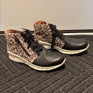 Naot Black and Leopard Print High-Top Sneakers